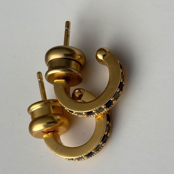 NWOT Julie Vos Gold Earrings with Blue Accents - Picture 3 of 3